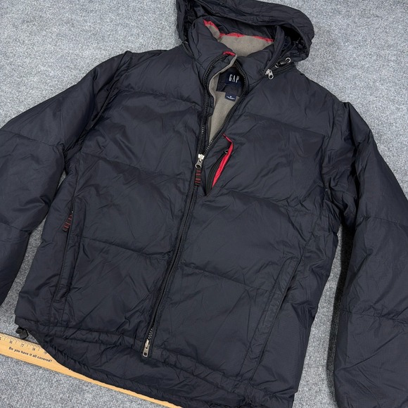 Vintage Gap Puffer Jacket Men Medium Black Down Ripstop Full Zip Hood Y2K - Picture 1 of 13
